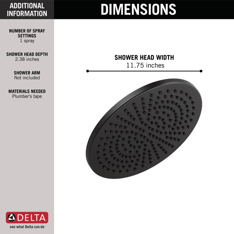 Single-Setting Rain Adjustable Shower Head, Matte Black