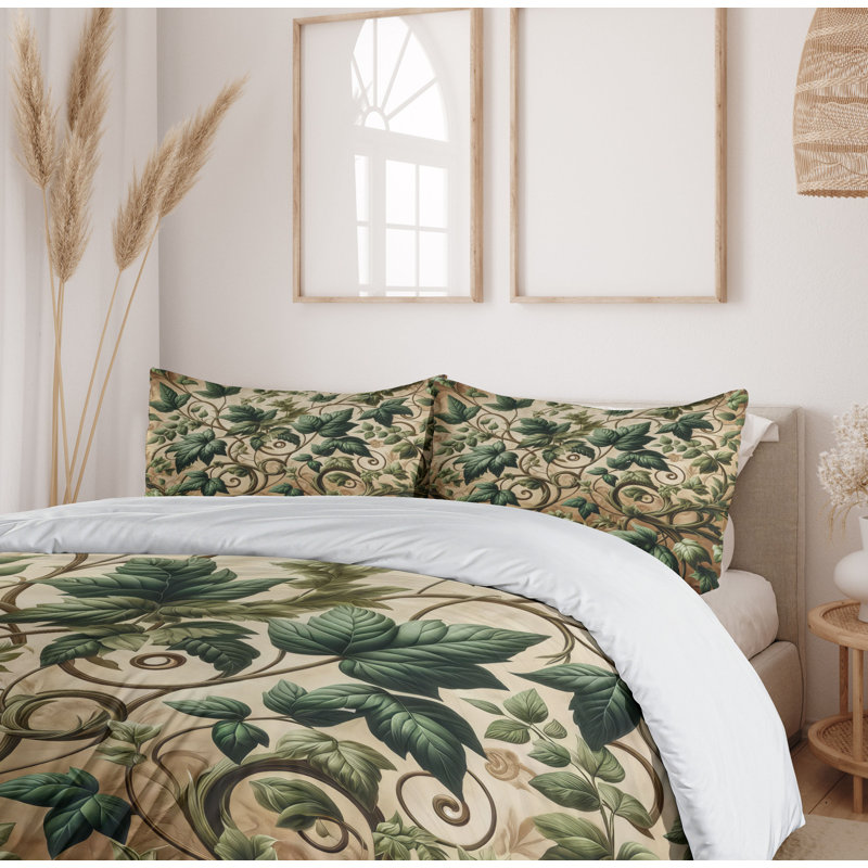 Leaf Print Duvet Cover, California King Duvet Cover + 2 Standard Shams