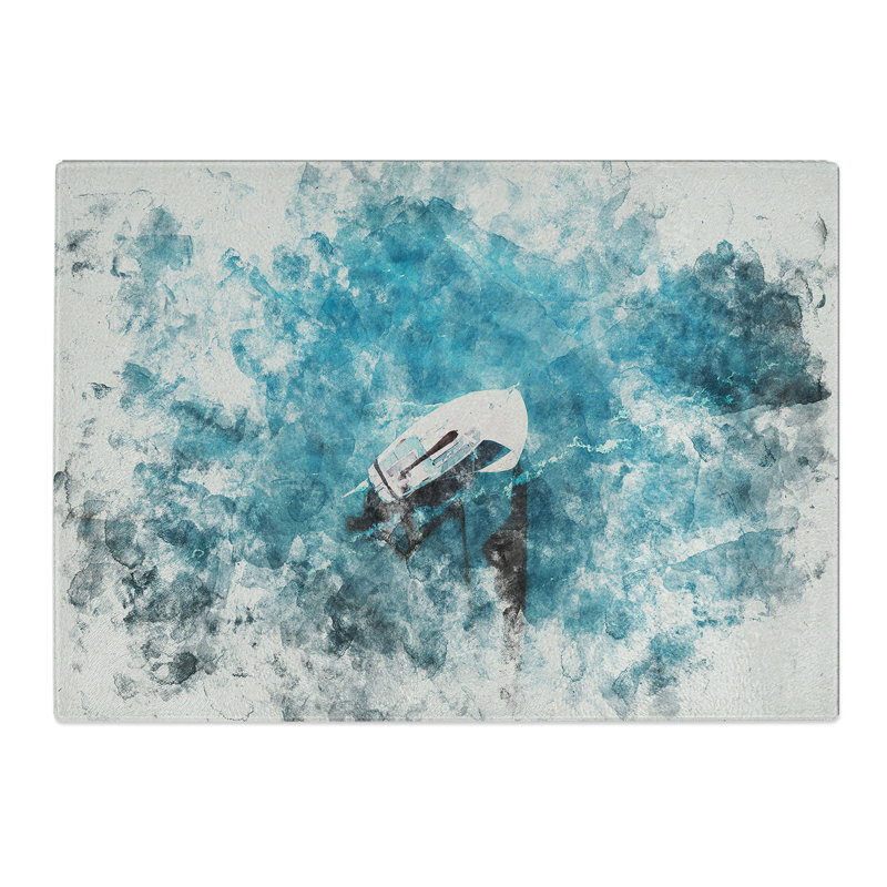 Scow Boat out Sailing Watercolour Chopping Board, 20cm W x 28.5cm L