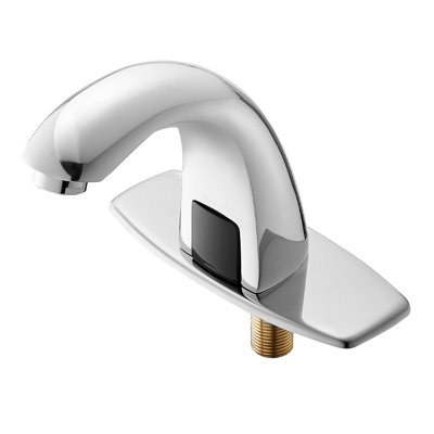 Robinet de lavabo pour salle de bain sans contact, robinet de toilette pour salle de bain à capteur de mouvement automatique avec plaque de recouvrement à trou, à piles, température réglable pour lavabo commercial à tuyau 9/16 po, argent plaqué chrome