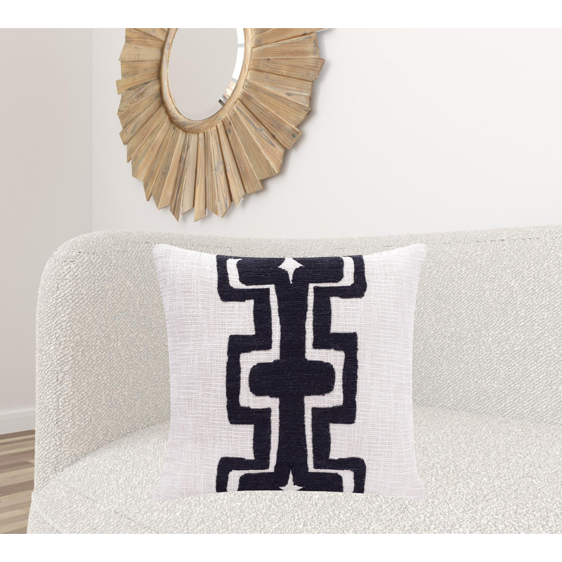 Cotton Throw Pillow, Black/Ivory, 4" H x 24" W x 24" D