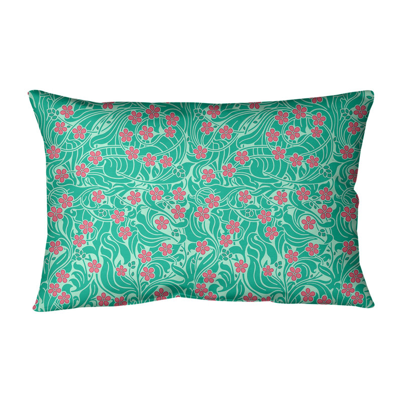 Coussin Katelyn Elizabeth, 14 po x 14 po, Polyester/ Bourre en polyester, Vert / rose