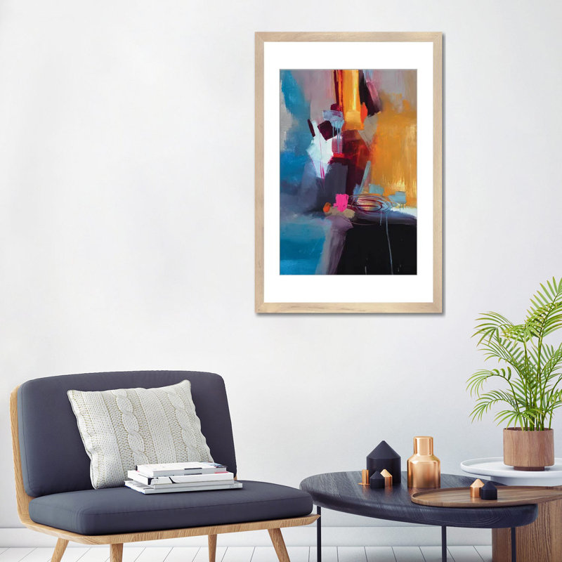 Estampe numérique sur toile Jazzy Abstract VII, Cadre de coin ouvert en bois naturel, Blanc, H 24 po x l 16 po x P 1 po