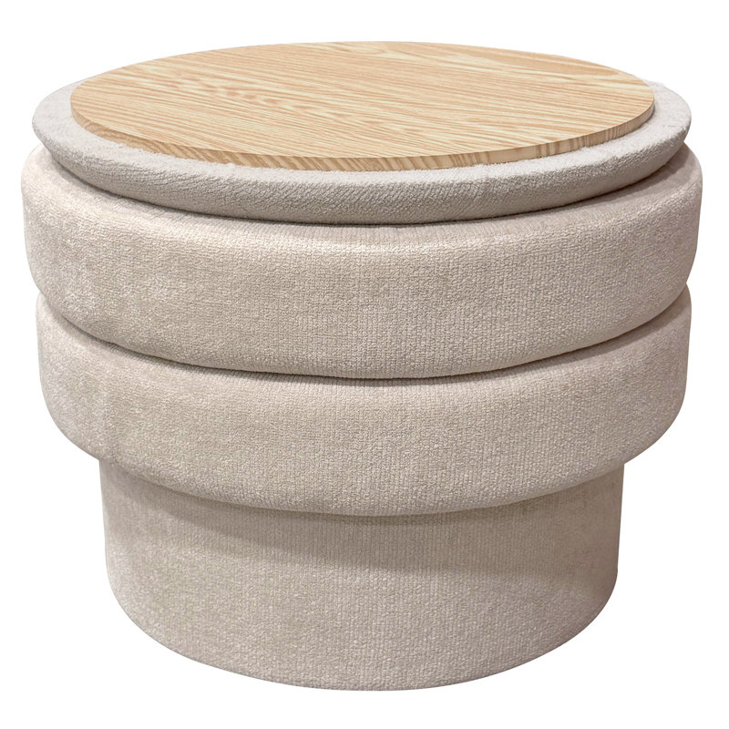 Modern Fabric Round Storage Ottoman, Modern Round Storage Ottoman - Oat