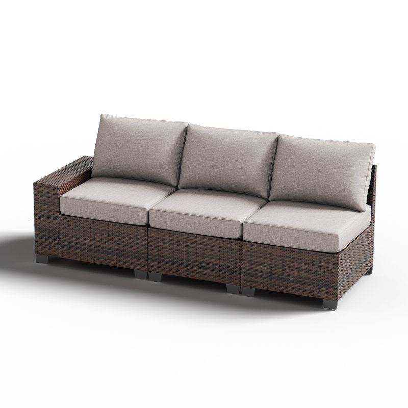 3 -Person Rattan Patio Safo With Cushions, Gray