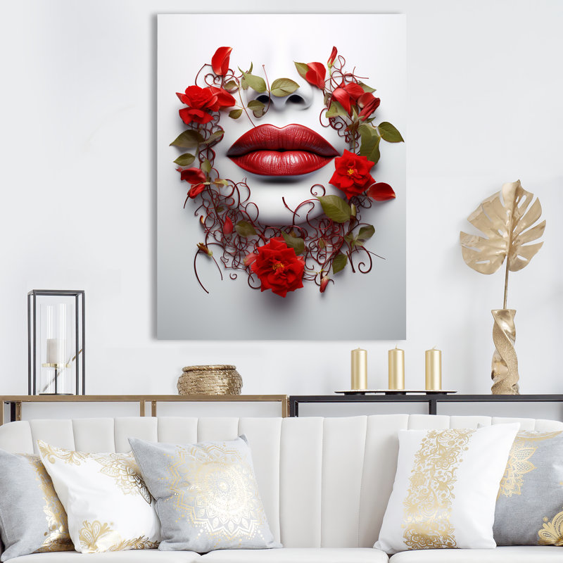 Art floral sur toile, Silhouette de lèvres II, Cadre photo noir, 32" H x 24" W