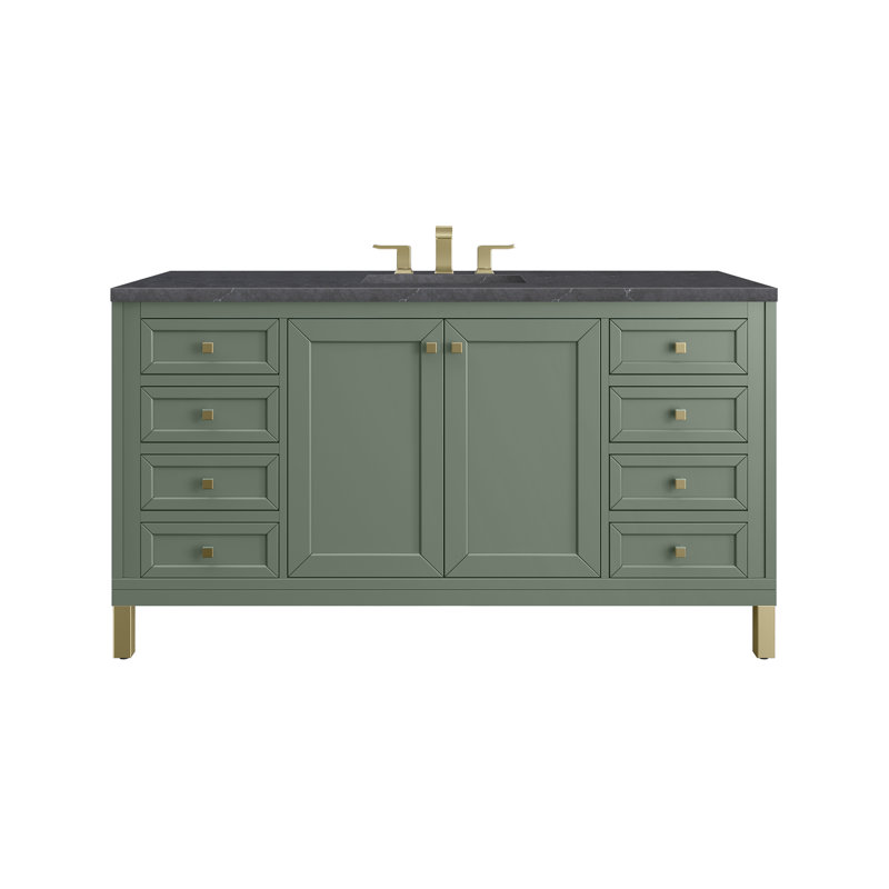 Chicago 60'' W Double Vanity, 8" Widespread, Smokey Celadon, Charcoal Soapstone