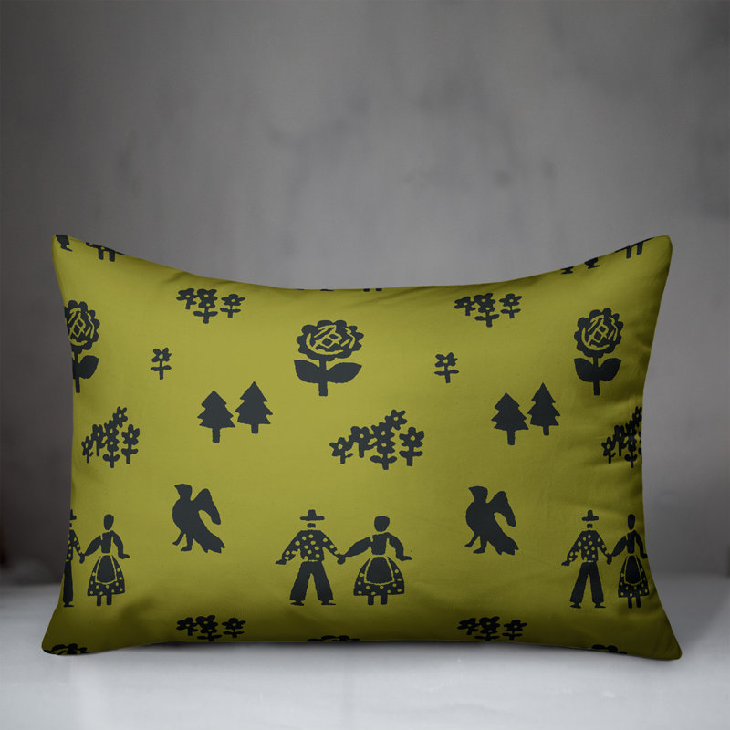 Coussin lombaire Folk Forest, Vert / Gris