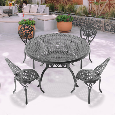 5-Piece Set Of All-Weather Cast Aluminum Dining Furniture Set With Black Frame