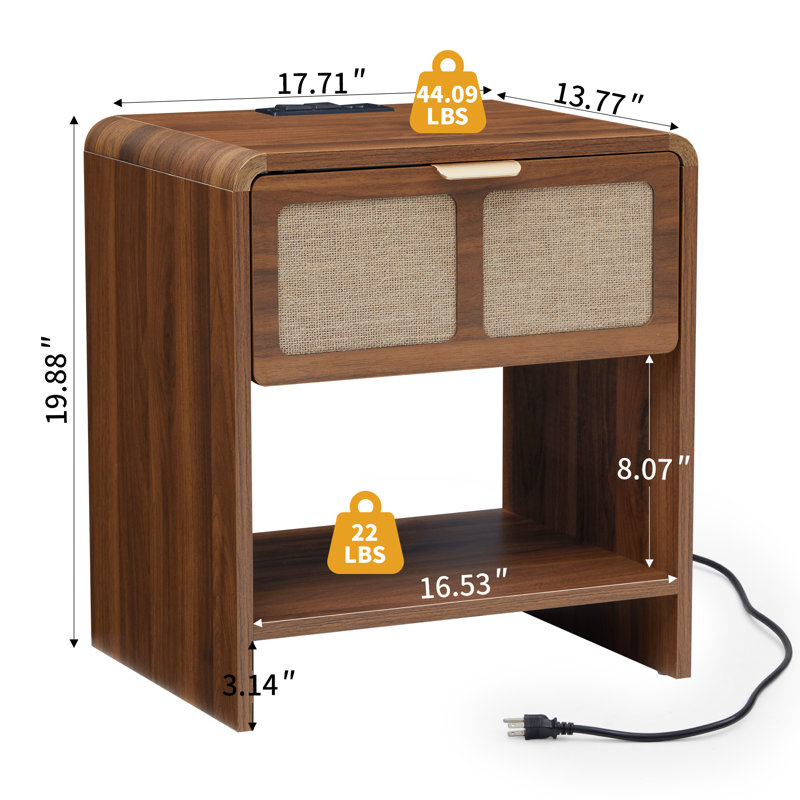 Table de bout avec station de charge, Noyer