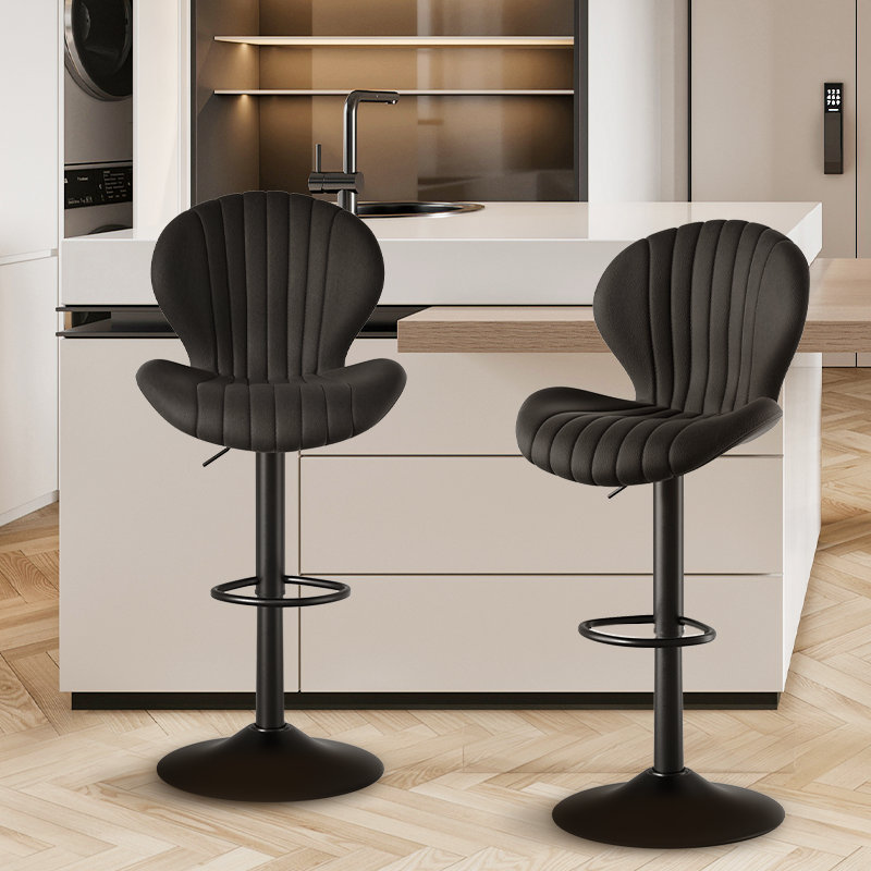 Modern Adjustable Swivel Barstools, Set of 2, Black