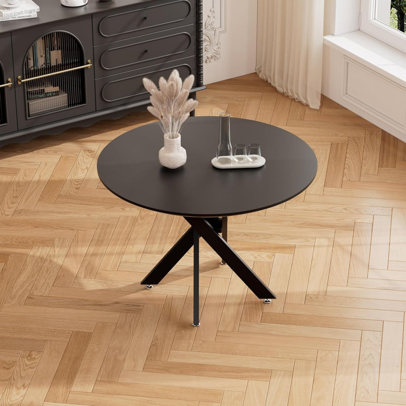 36In Round Metal Base Dining Table, Black, Black