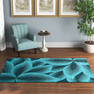 Tapis bleu sarcelle en laine touffeté à la main Merriam