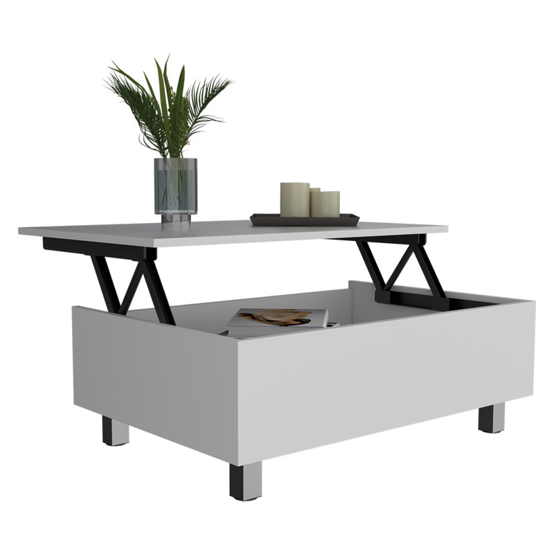 Table basse à plateau relevable avec rangement, Blanc