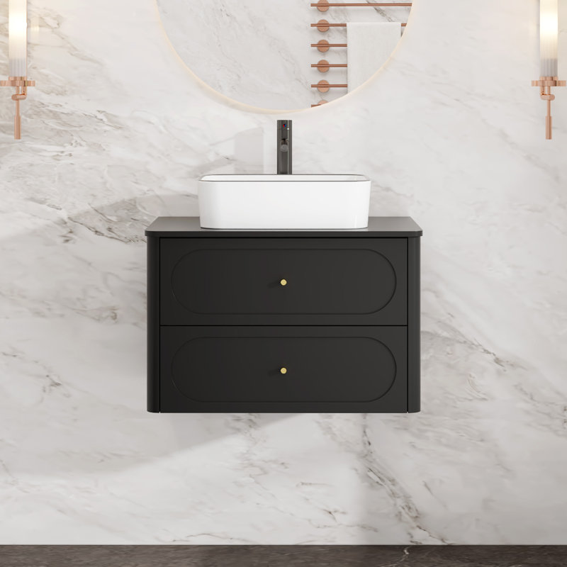 Meuble-lavabo mural simple 30 po avec lavabo vasque, robinet, Noir, 30"