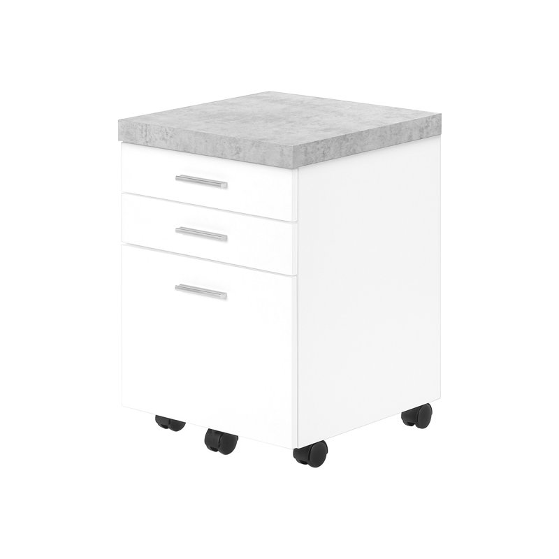 Rolling Office File Cabinet With Ample Storage Space, White And Grey Cement Laminate Mobile For Work, Rolling, Laminate, Space
