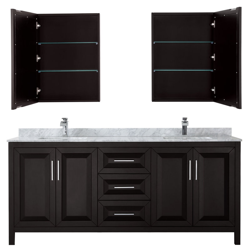 Daria 80'' W Double Vanity, White Cultured Marble, Dark Gray, Polished Chrome