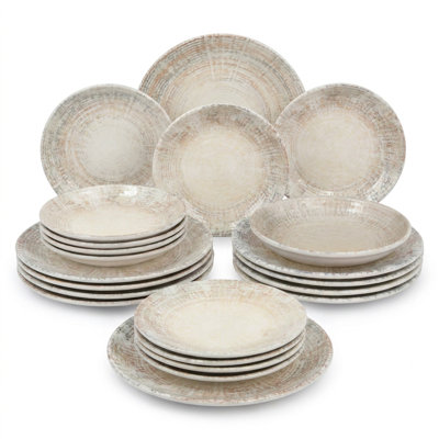 Artisan Weave Distressed White Porcelain Dinnerware Set (18-Piece Service for 6)