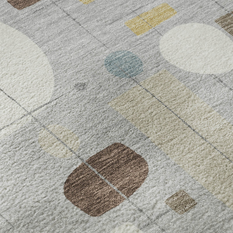Premium Machine Washable Mayfield AMF2393 Geometric Rug, Silver, 5' x 7'6"