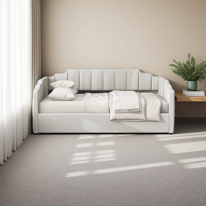 Lit de jour rembourré avec rangement inférieur, Full/Double, Blanc