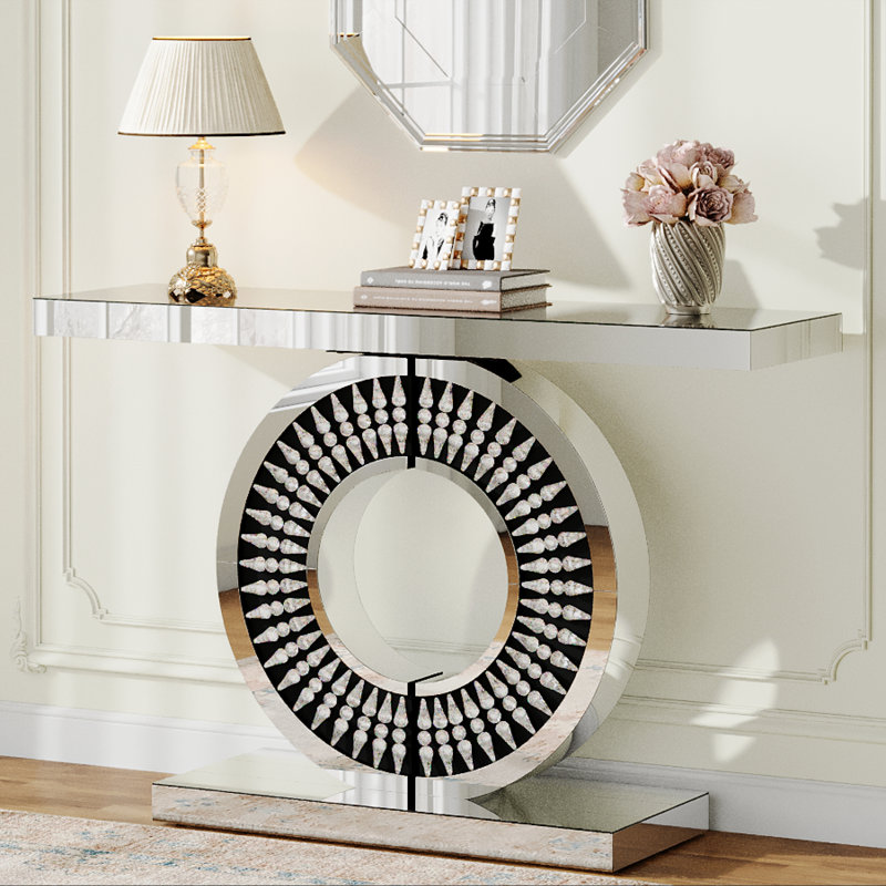 43.3-Inch Mirrored Console Table, Modern Entryway Table With Thickened Mirror Finish Tabletop