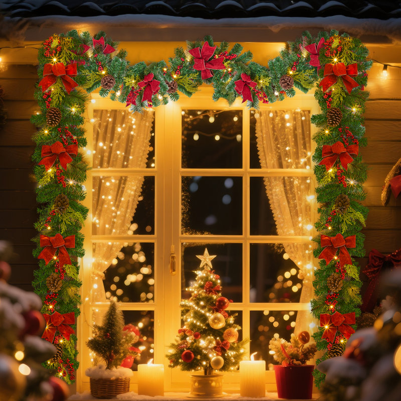 Guirlande de Noël 6 pi avec 20 lumières DEL à pile, pommes de pin incassables, baies et ornements