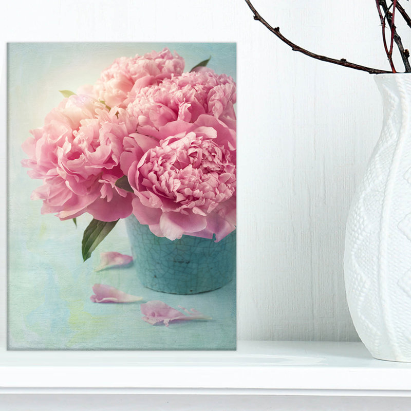 Pivoine rose dans un vase-impression d’art graphique, Métal, H 36 po x l 36 po x P 1 po