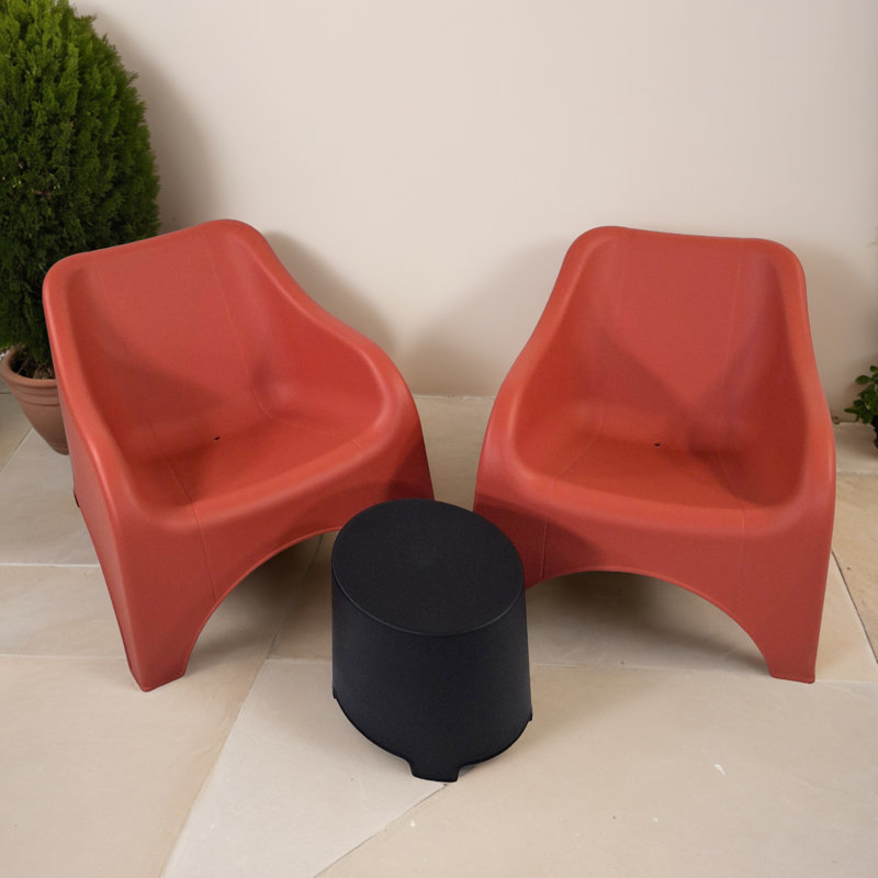 LODI Side Table with 2 VERONA RELAX Chairs Set Coral Red, Red