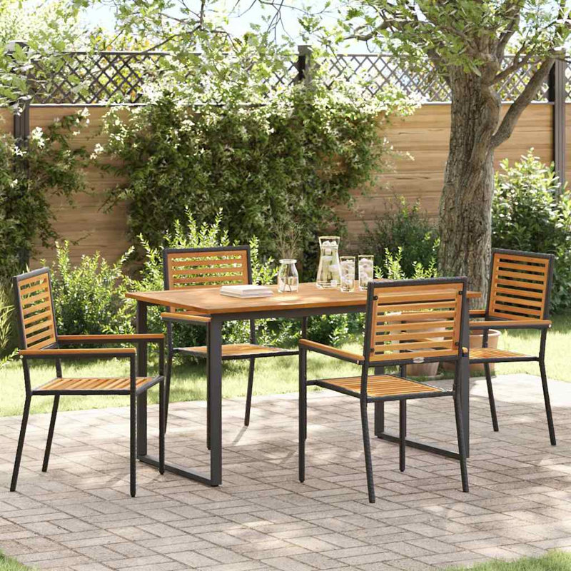Garden Dining Set Solid Acacia Wood Furniture Outdoor Patio Seating, Black