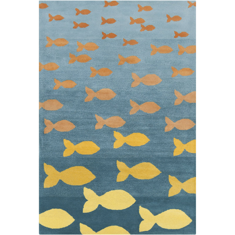 Tapis jaune, orange et bleu en laine touffeté à la main Blair