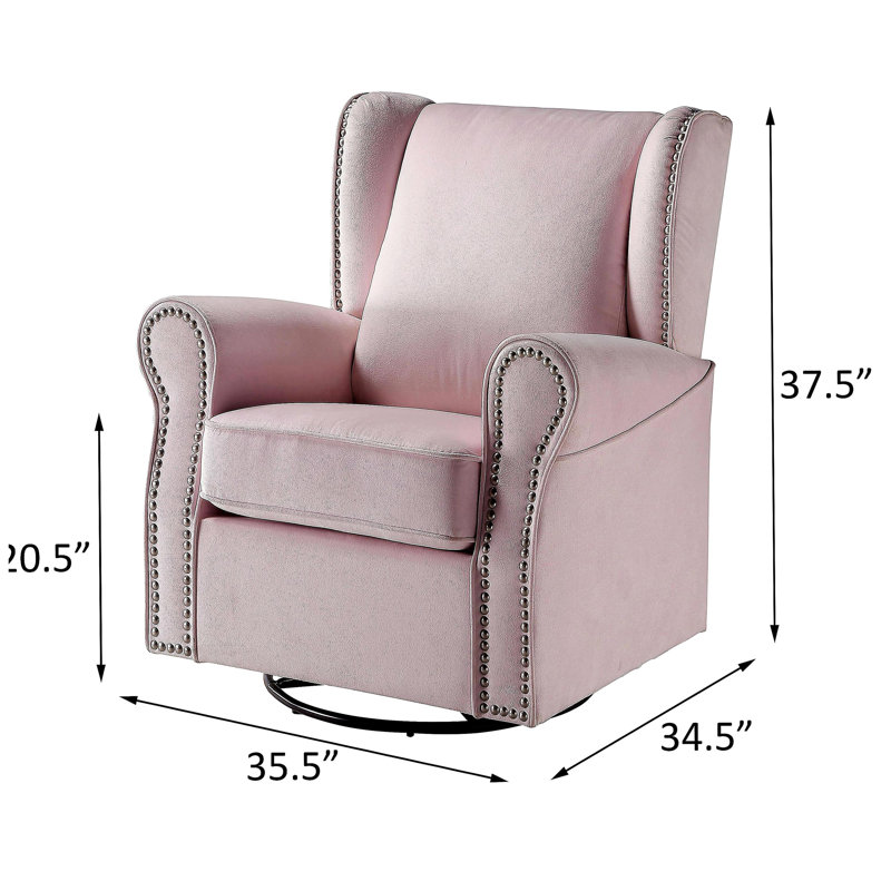 Chaise pivotante à accoudoirs roulés rose avec garniture cloutée