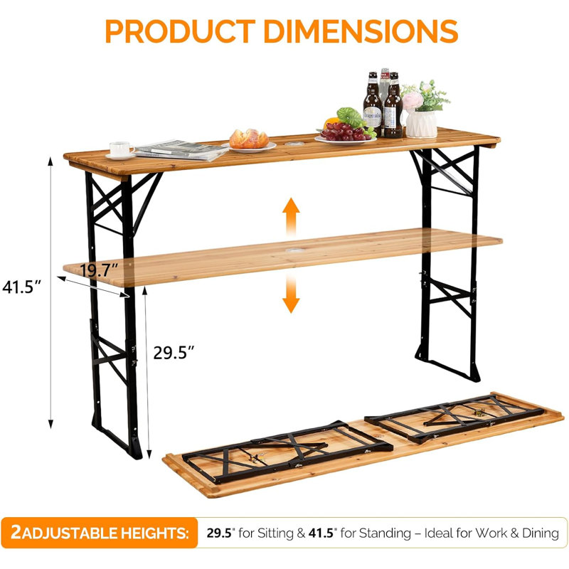 Table de camping pliante en bois 67 po