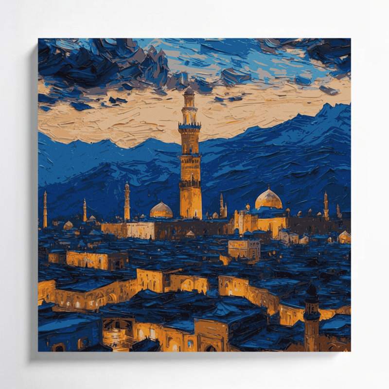 Art urbain sur toile, villes de Téhéran, bleu, H 12 po x l 12 po