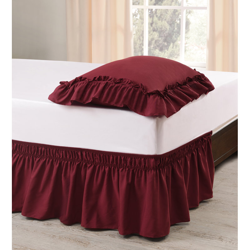 Ruffled Wrap Around Bed Skirt, Burgundy