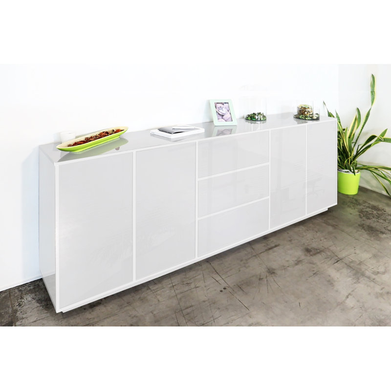 Emina 220cm Sideboard, White Glossy