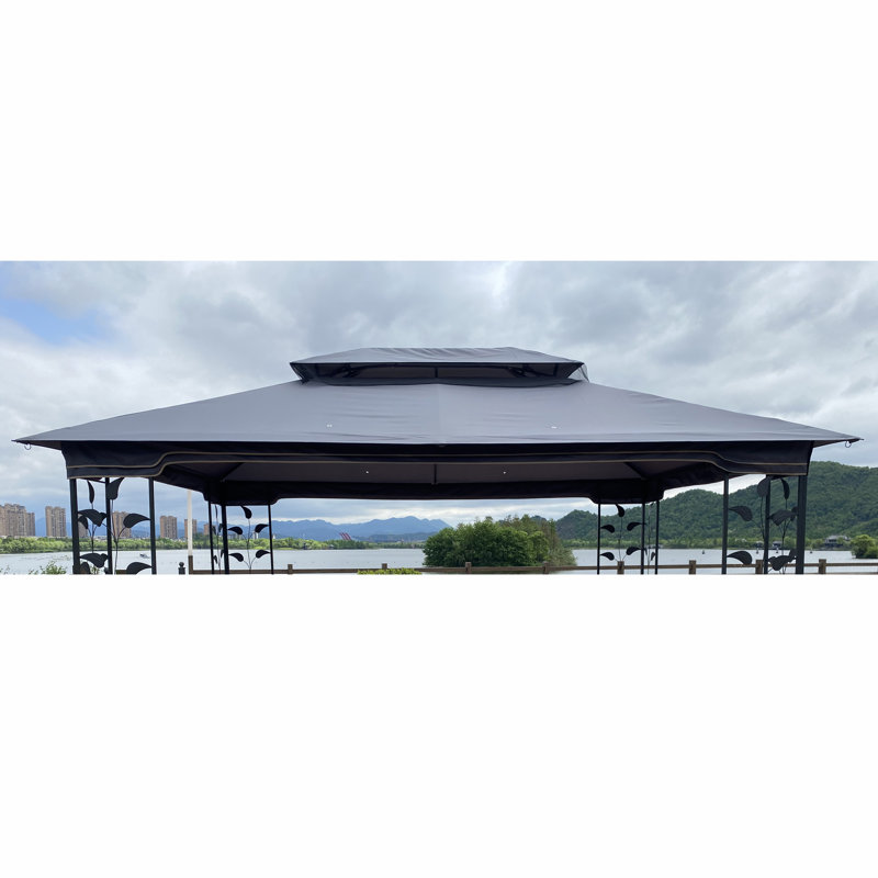 13X10 Ft Patio Double Roof Gazebo Replacement Canopy Top Fabric, Gray
