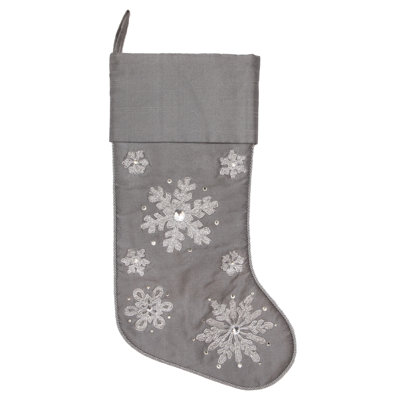 Vickerman 19" Silver Snowflake Christmas Stocking