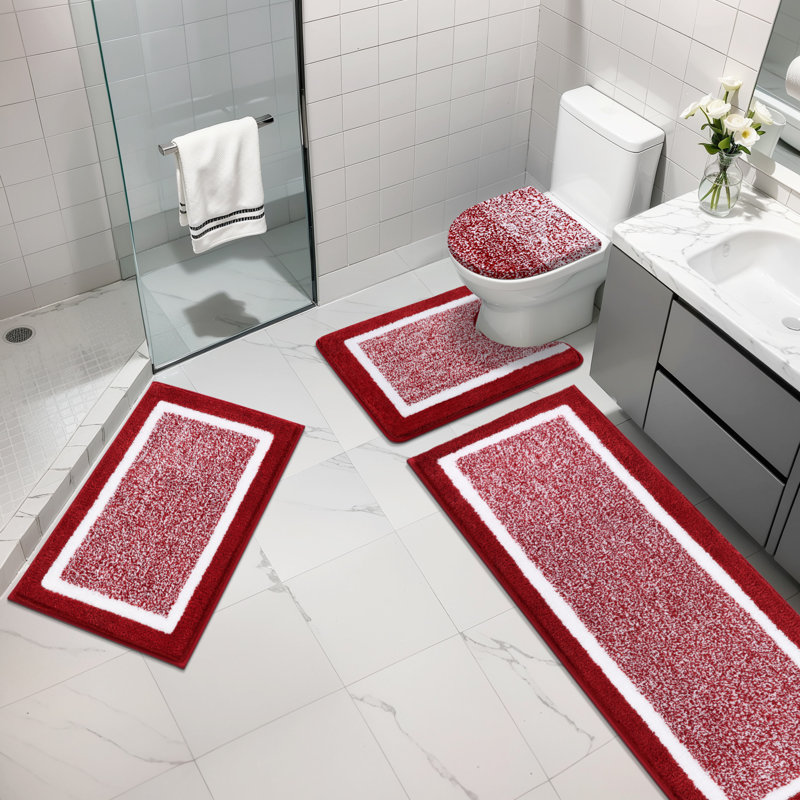 Ensemble de 4 tapis de bain en microfibre absorbante douce avec envers antidérapant (ensemble de 4), Rouge