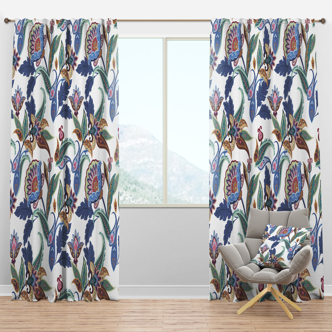 Fantasy Flowers Paisley Pattern - Traditional Curtain - Velvet Room darkening - 1 panel Design Art Size per 