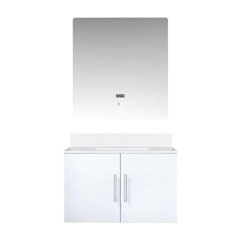 30 po Miroir à DEL et meuble-lavabo gris foncé avec quartz, robinet - installation de salle de bain pratique et comptoir en quartz