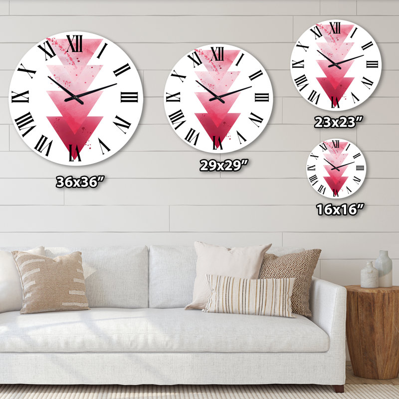 Triangles rouges, composition géométrique abstraite - horloge murale moderne, Moyenne