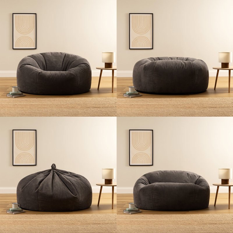 Bean Bag Bazaar Soul Cord Giant Two-Seater Bean Bag, Charcoal Grey