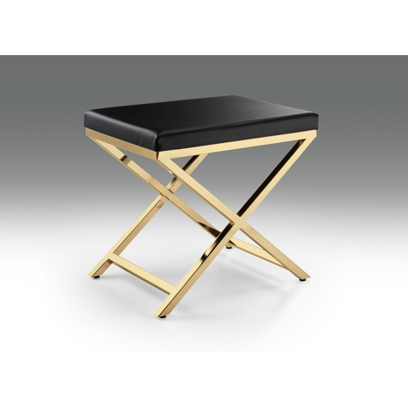 Andriesse Solid Wood Accent Stool, Black, Gold