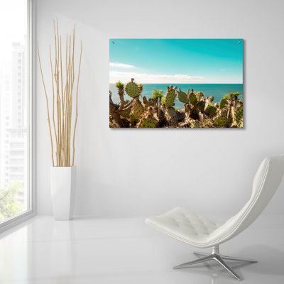  «Cactus admirant l'océan» par Elena Chukhlebova, art mural en verre acrylique, 36 po x 24 po