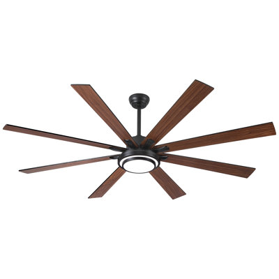 Oversized 72'' - 8 Blades Modern Smart Black Ceiling Fan with Dimmable LED Light and Remote Control