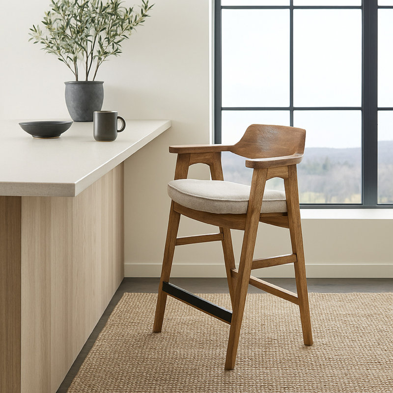 Tabouret de comptoir Zsy, bois de bouleau brun naturel, gris Anew