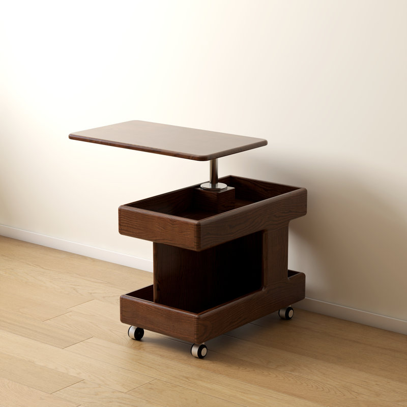 Solid Wood Wheel End Table, Brown Oak