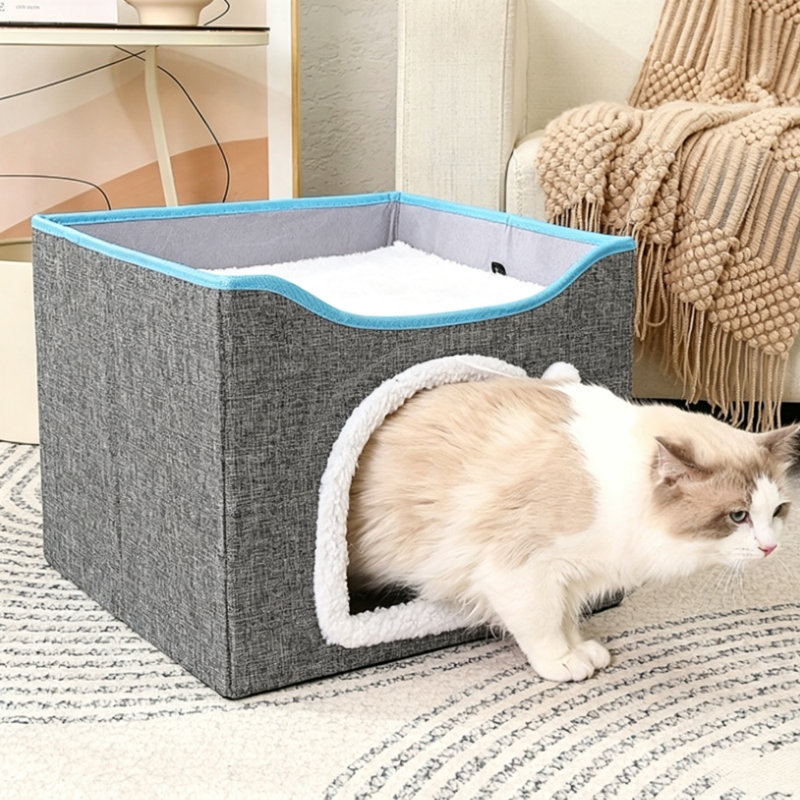 Repose-pieds moderne pliable pour chat avec refuge, tabouret de rangement et espace de couchage pour chats et petits chiens