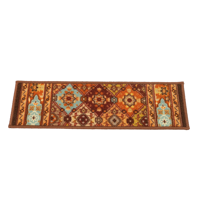 Custom Size by Inches Machine Washable Bakhtiari Design Low Pile Stair Treads, Rectangle 31.5" x 8.5"