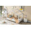 Lit plateforme simple avec tête de lit et pied de lit, conception de toit, blanc-1061000454